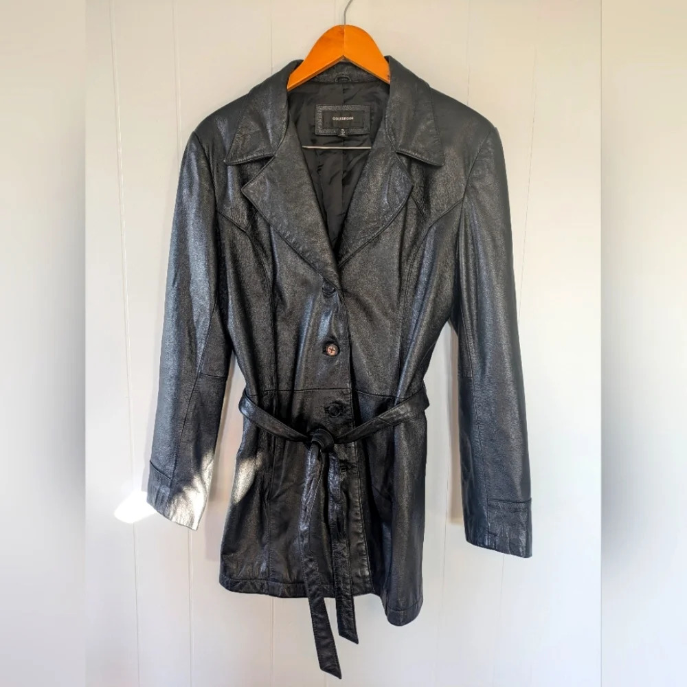 Colebrook Leather Belted Jacket Black Size XL